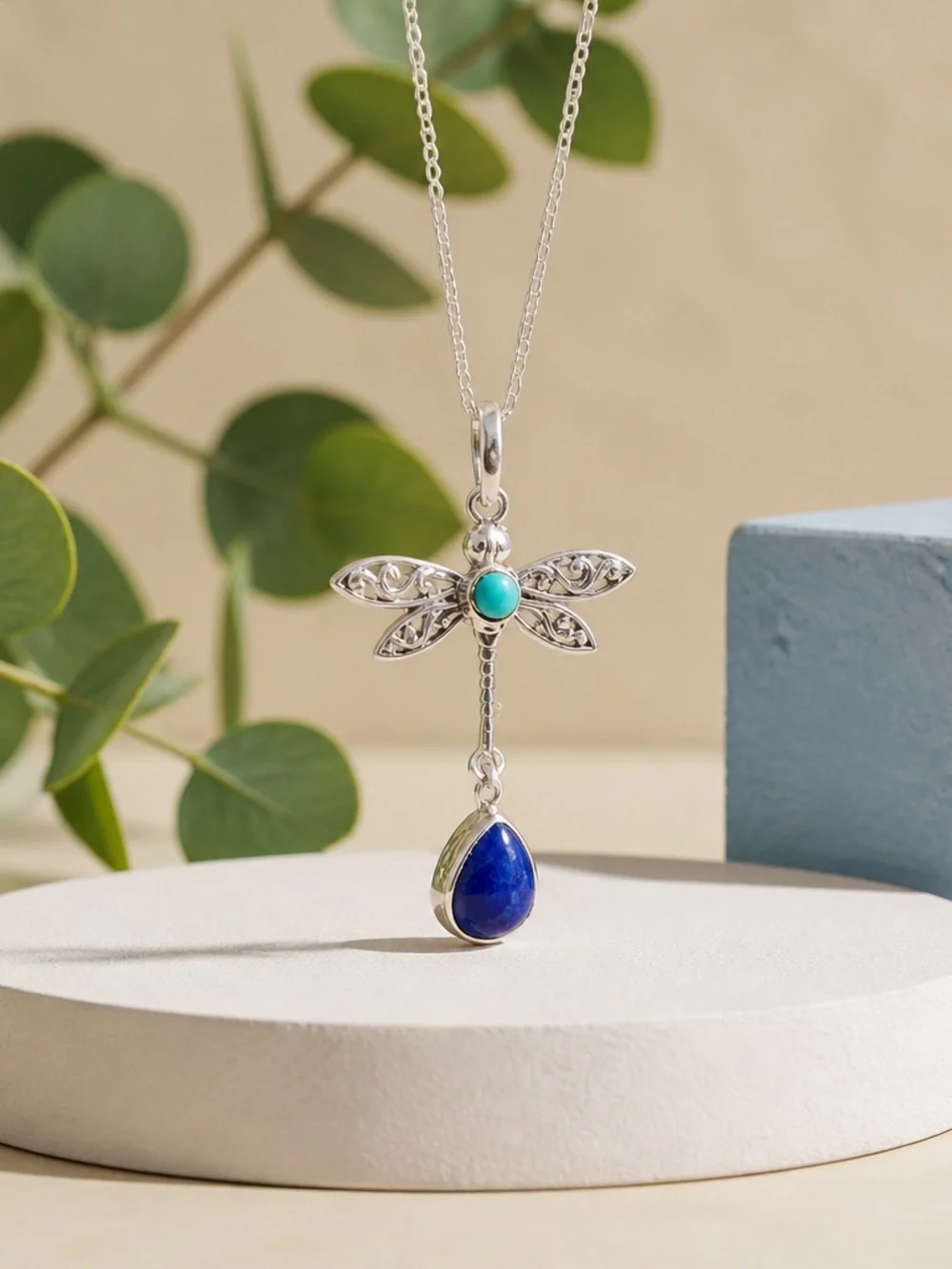 Turquoise & Lapis Dragonfly Necklace